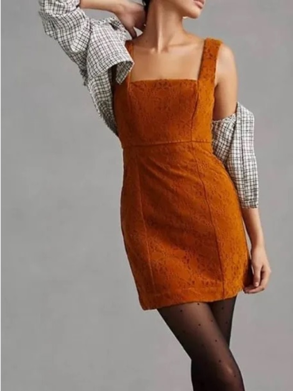 Maeve Rust Orange Lace Square-Neck Mini Dress